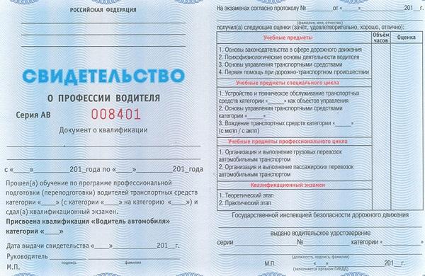свидетельство из автошколы