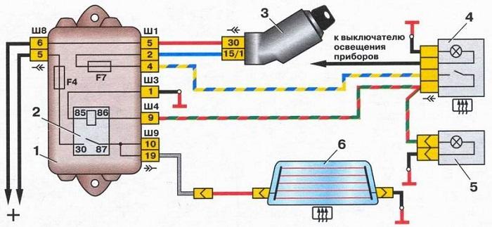схема подключения обогрева заднего стекла