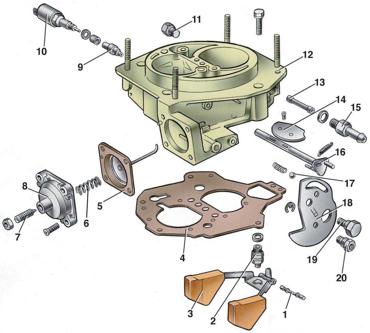 Основные детали Разобранный карбюратор